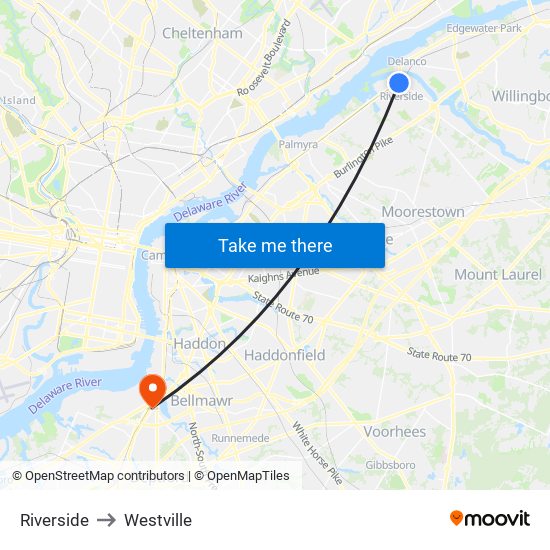 Riverside to Westville map