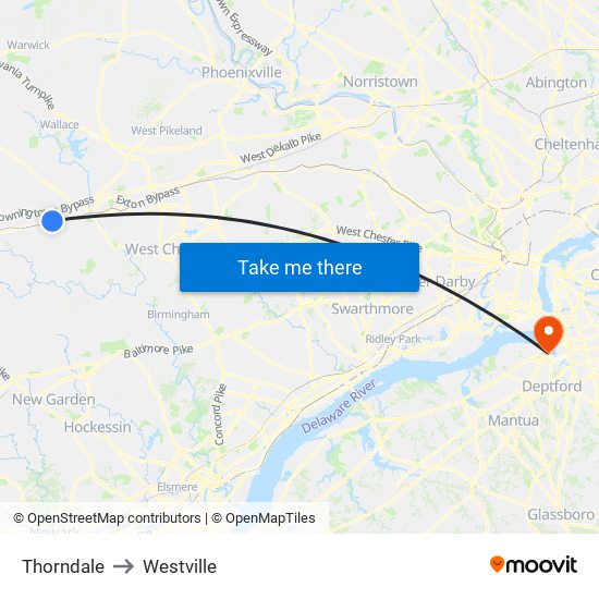 Thorndale to Westville map