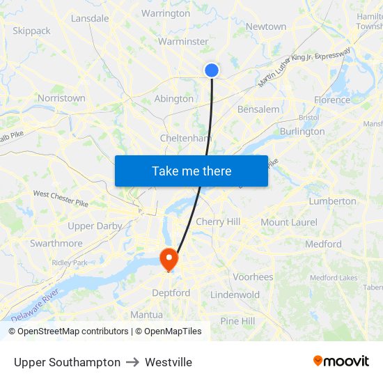 Upper Southampton to Westville map