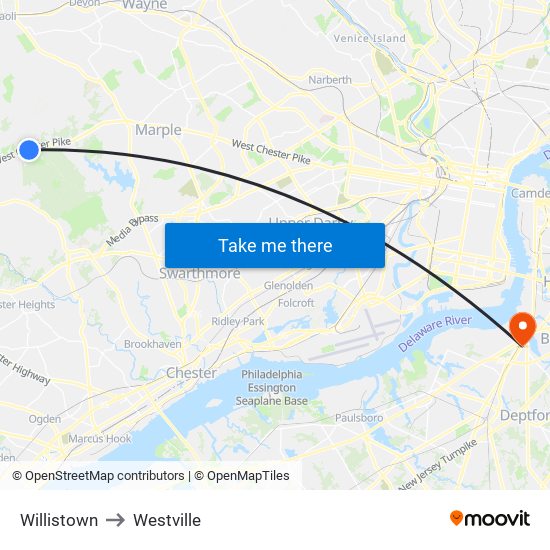 Willistown to Westville map