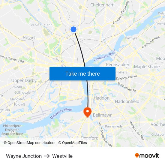 Wayne Junction to Westville map