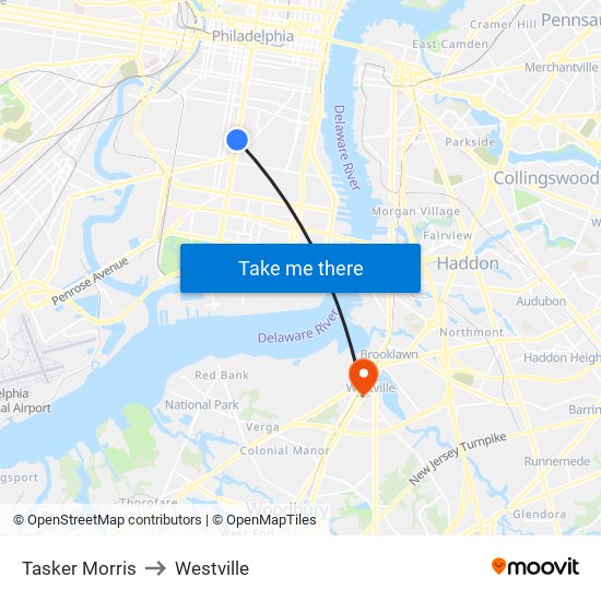 Tasker Morris to Westville map