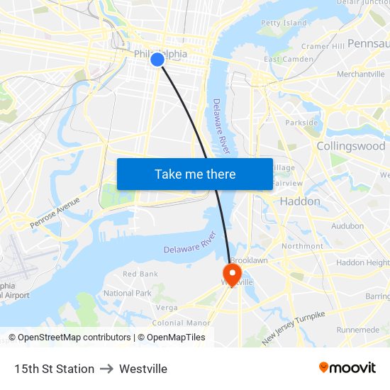 15th St Station to Westville map