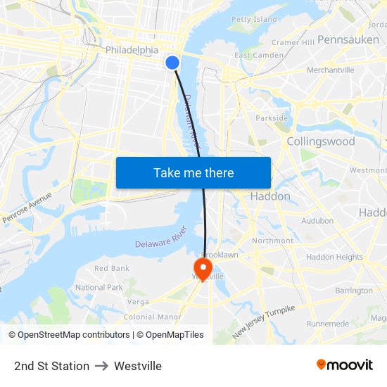 2nd St Station to Westville map