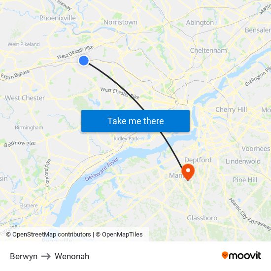 Berwyn to Wenonah map