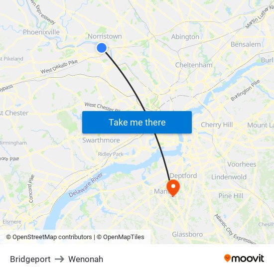 Bridgeport to Wenonah map