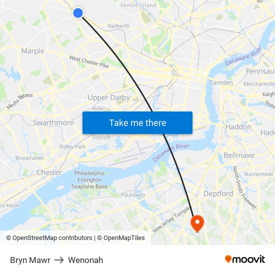 Bryn Mawr to Wenonah map