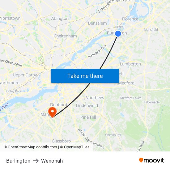 Burlington to Wenonah map