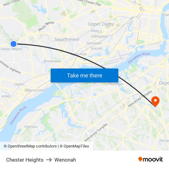 Chester Heights to Wenonah map