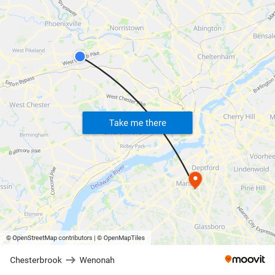 Chesterbrook to Wenonah map