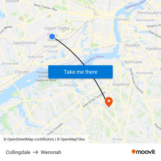 Collingdale to Wenonah map