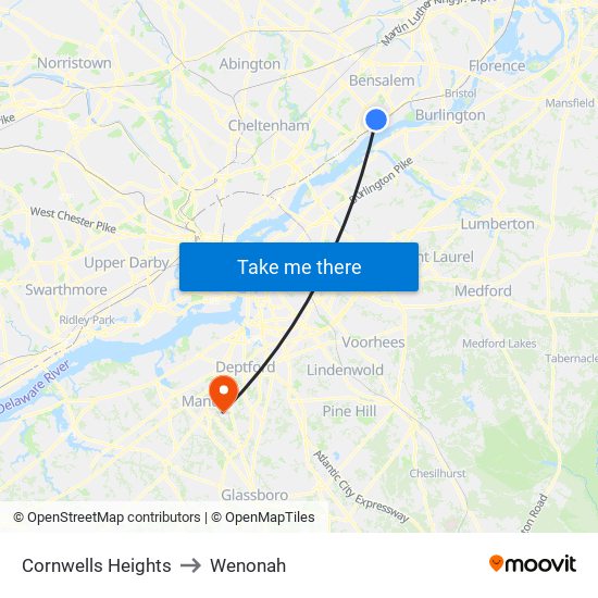 Cornwells Heights to Wenonah map