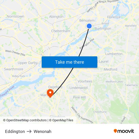 Eddington to Wenonah map