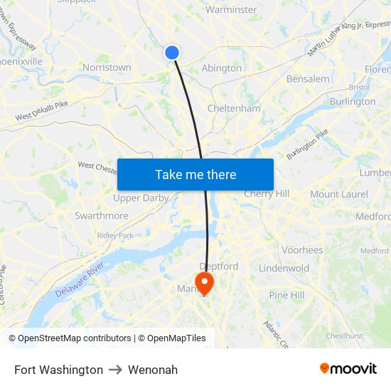 Fort Washington to Wenonah map