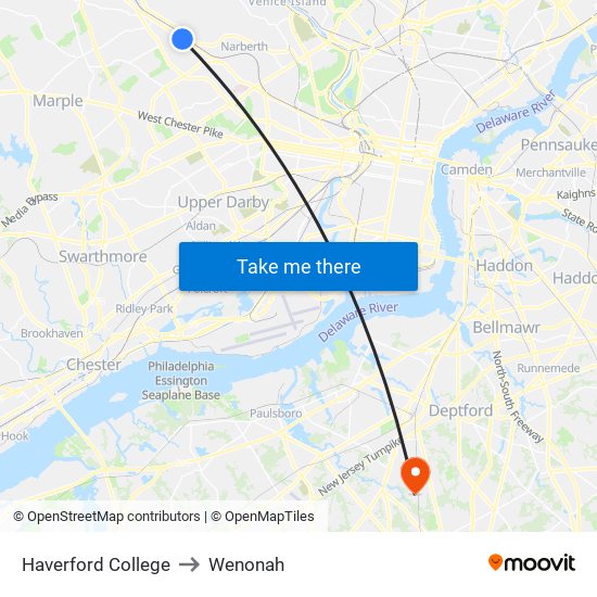 Haverford College to Wenonah map