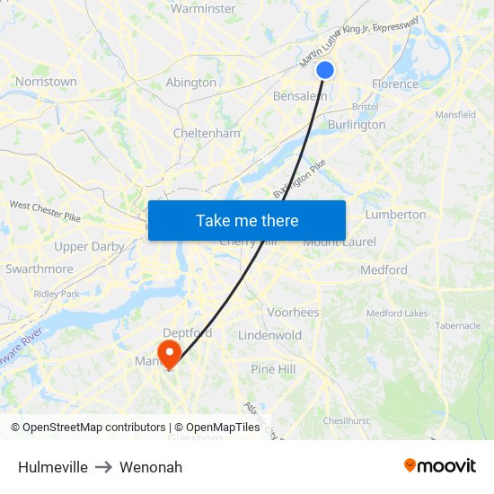 Hulmeville to Wenonah map