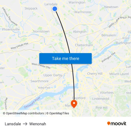 Lansdale to Wenonah map