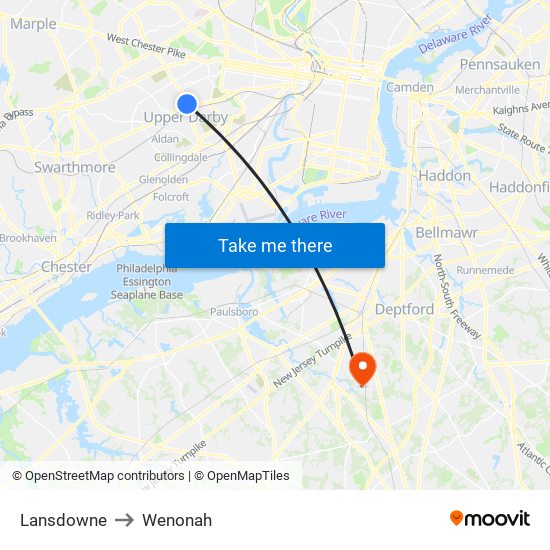 Lansdowne to Wenonah map