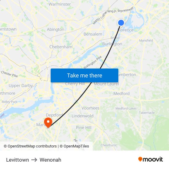 Levittown to Wenonah map