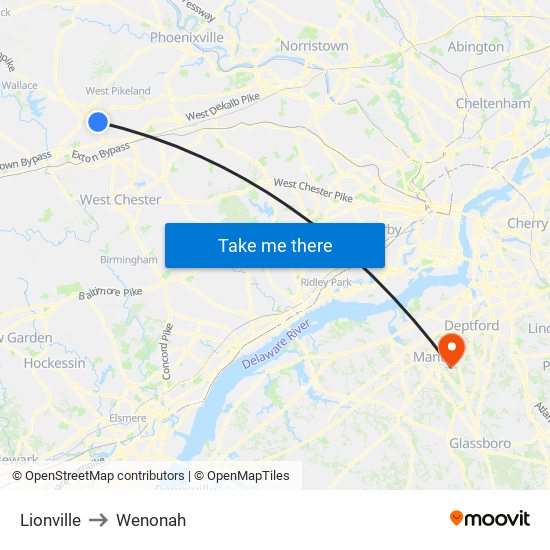 Lionville to Wenonah map