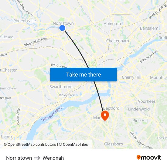 Norristown to Wenonah map