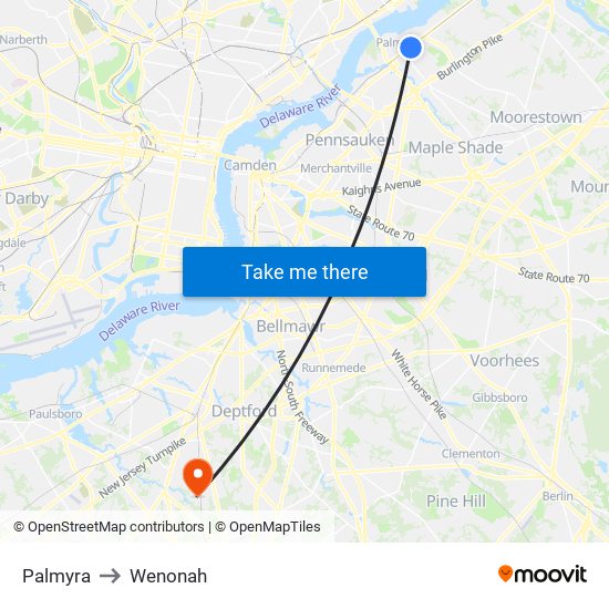 Palmyra to Wenonah map