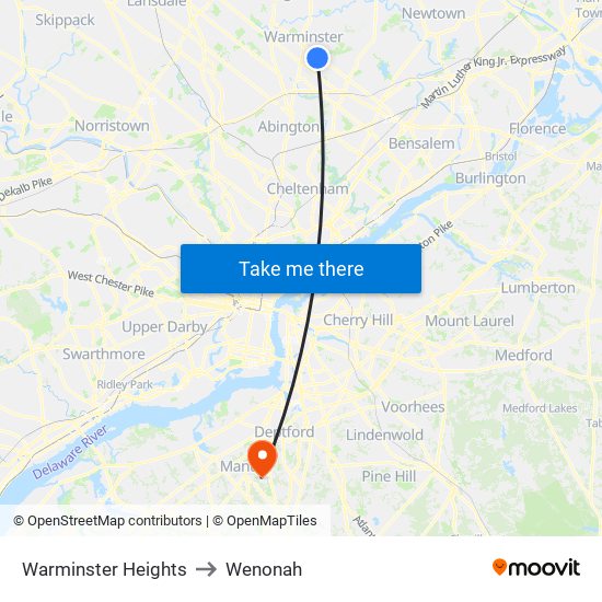 Warminster Heights to Wenonah map