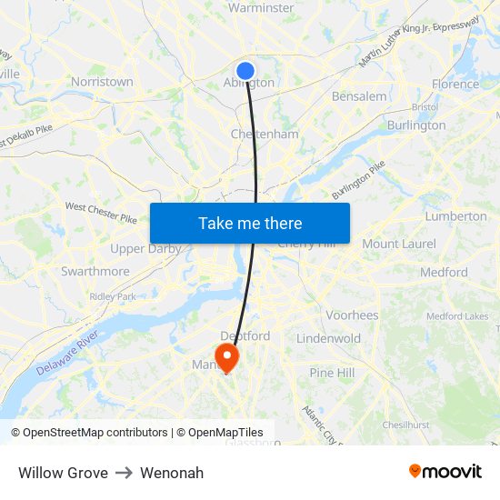 Willow Grove to Wenonah map