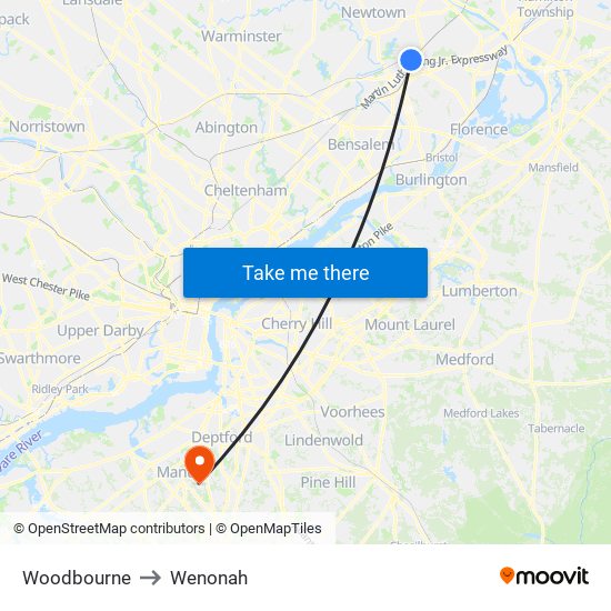 Woodbourne to Wenonah map