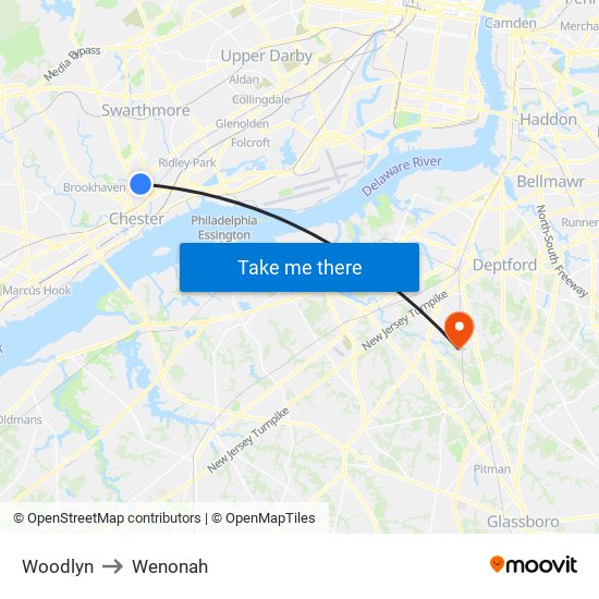 Woodlyn to Wenonah map