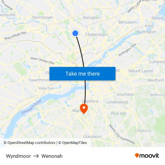 Wyndmoor to Wenonah map