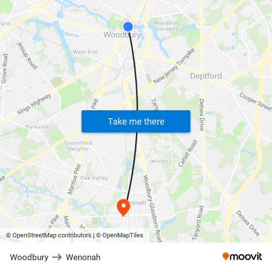 Woodbury to Wenonah map