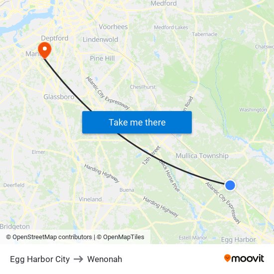 Egg Harbor City to Wenonah map