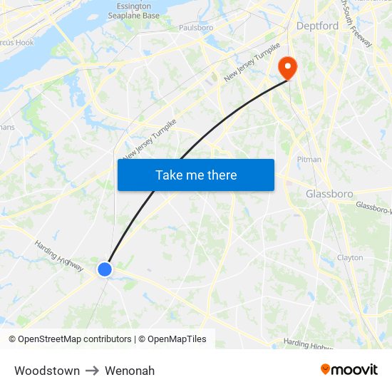 Woodstown to Wenonah map