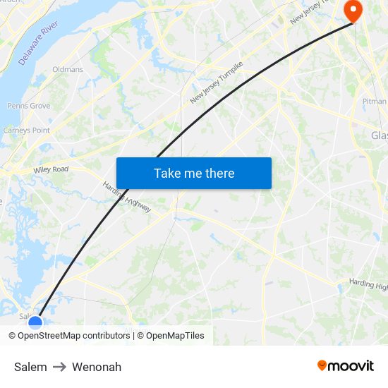 Salem to Wenonah map