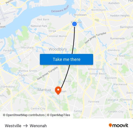 Westville to Wenonah map