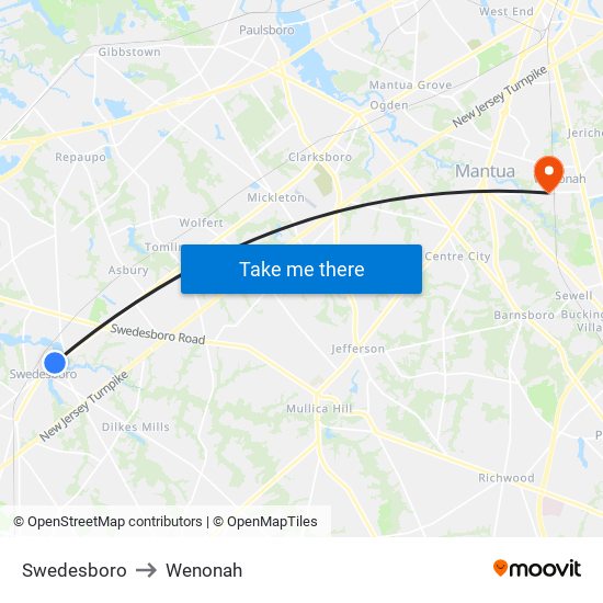 Swedesboro to Wenonah map