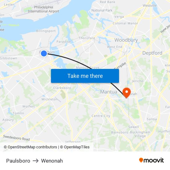 Paulsboro to Wenonah map