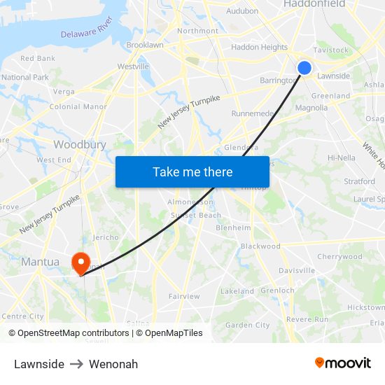 Lawnside to Wenonah map