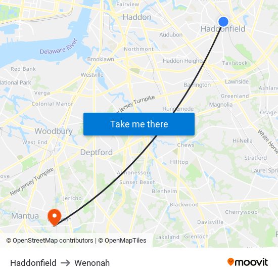 Haddonfield to Wenonah map