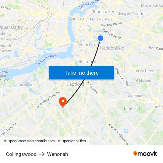 Collingswood to Wenonah map