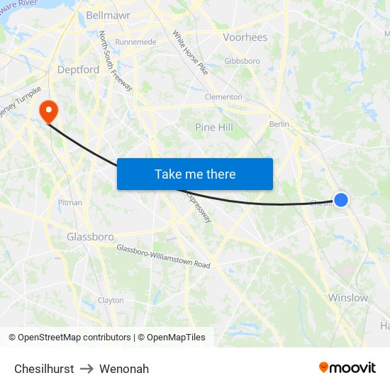 Chesilhurst to Wenonah map