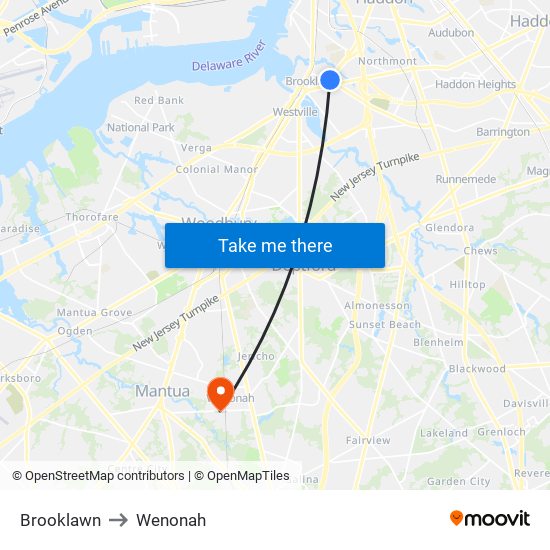 Brooklawn to Wenonah map