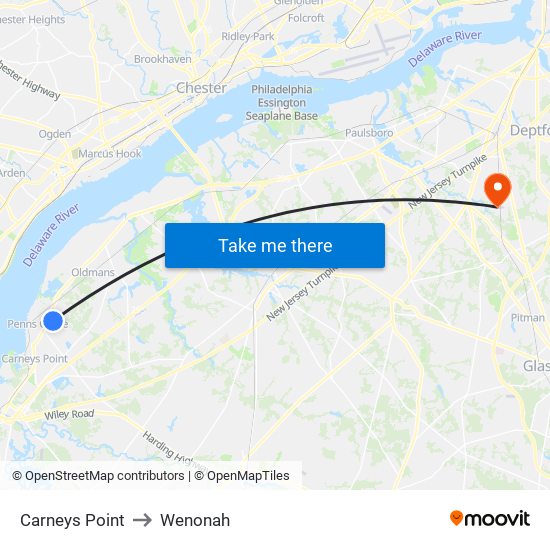 Carneys Point to Wenonah map