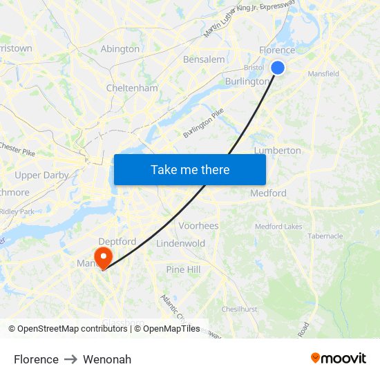 Florence to Wenonah map