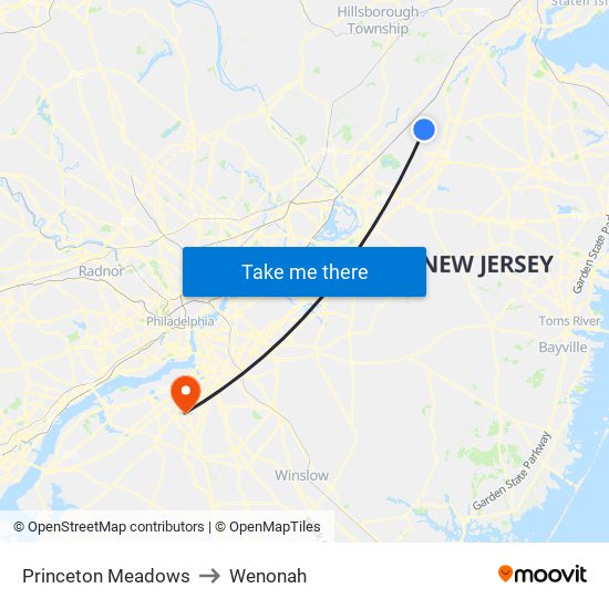 Princeton Meadows to Wenonah map