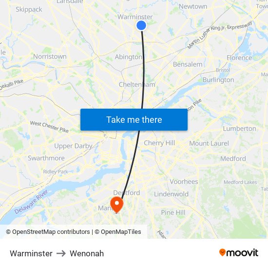 Warminster to Wenonah map