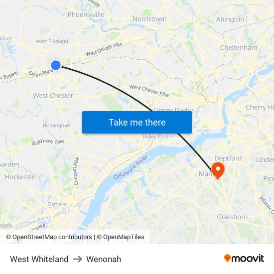 West Whiteland to Wenonah map