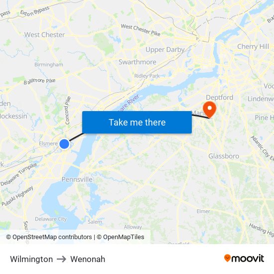 Wilmington to Wenonah map