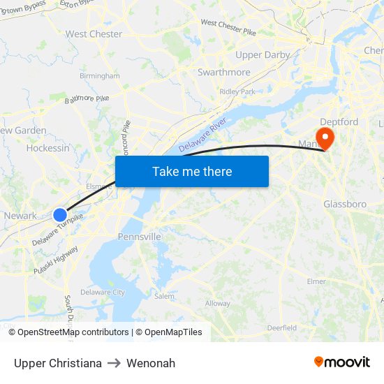 Upper Christiana to Wenonah map